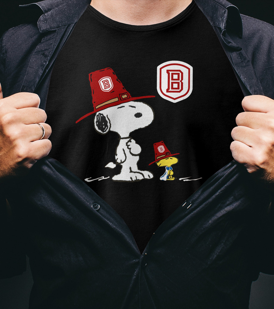 Bradley University Snoopy Woodstock With Red Hats T-Shirt
