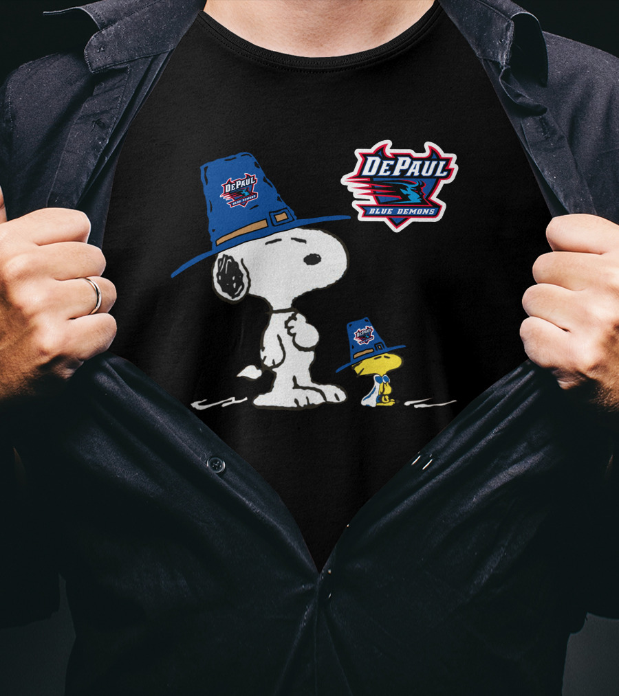 DePaul Blue Demons Snoopy Woodstock Hat T-Shirt