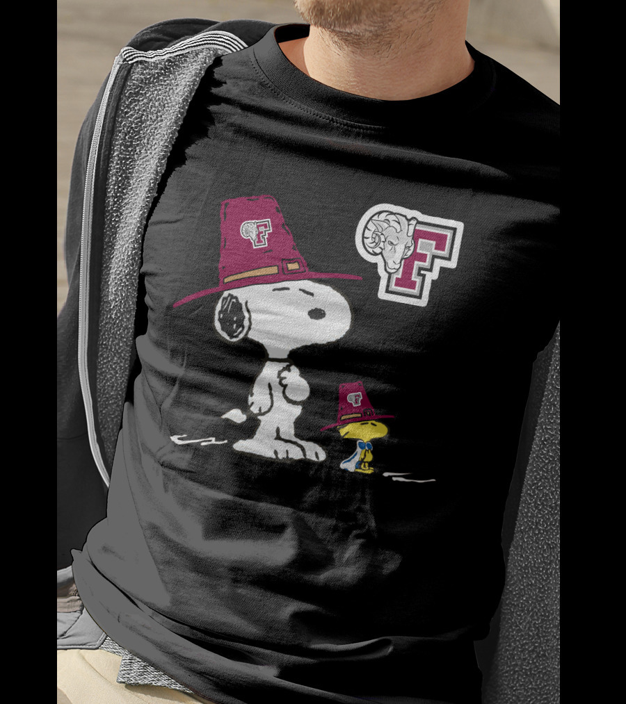 Fordham Snoopy Woodstock Maroon Hats Ram T-Shirt