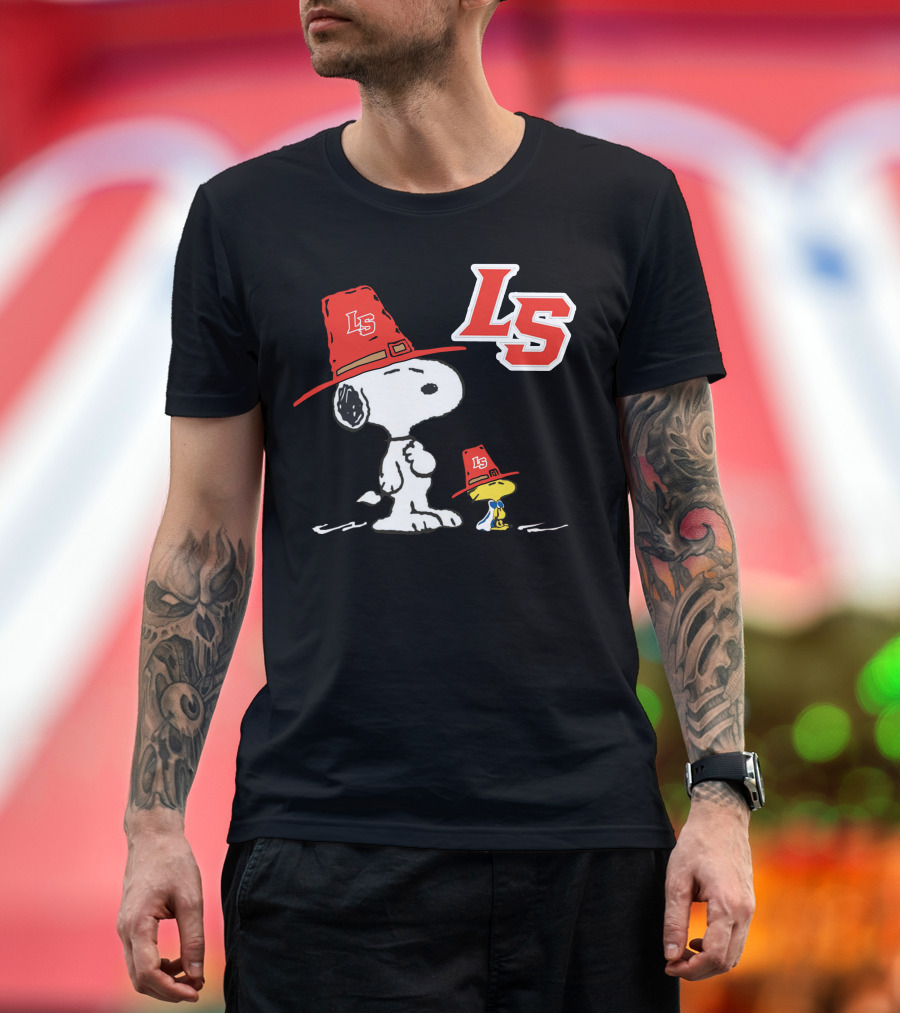 LS La Salle Snoopy And Woodstock With Red Hats T-Shirt