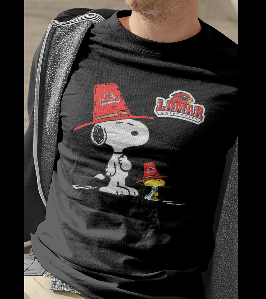 Lamar University Snoopy Woodstock Red Hat T-Shirt