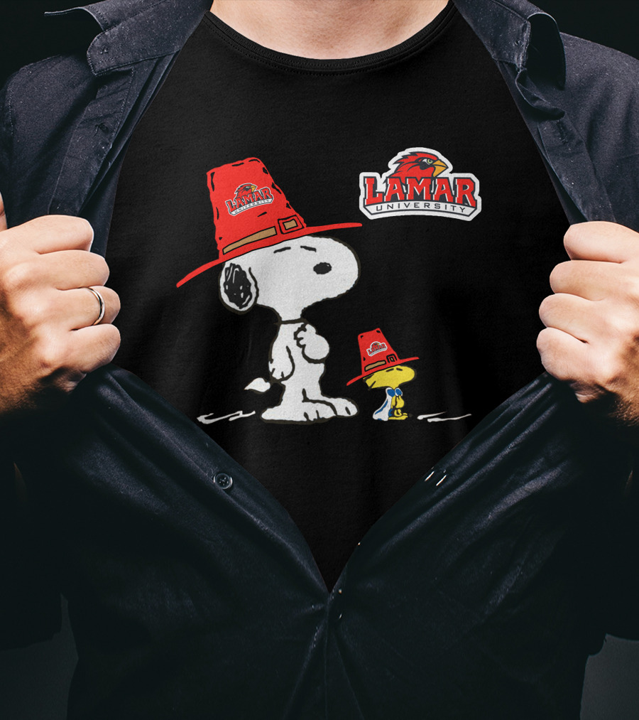 Lamar University Snoopy Woodstock Red Hat T-Shirt