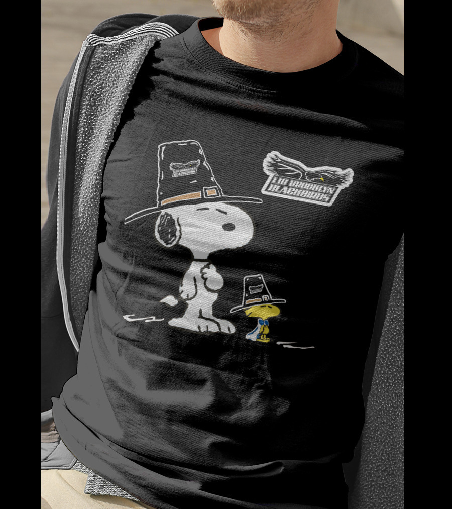 LIU Brooklyn Blackbirds Snoopy And Woodstock Pilgrim Hats T-Shirt