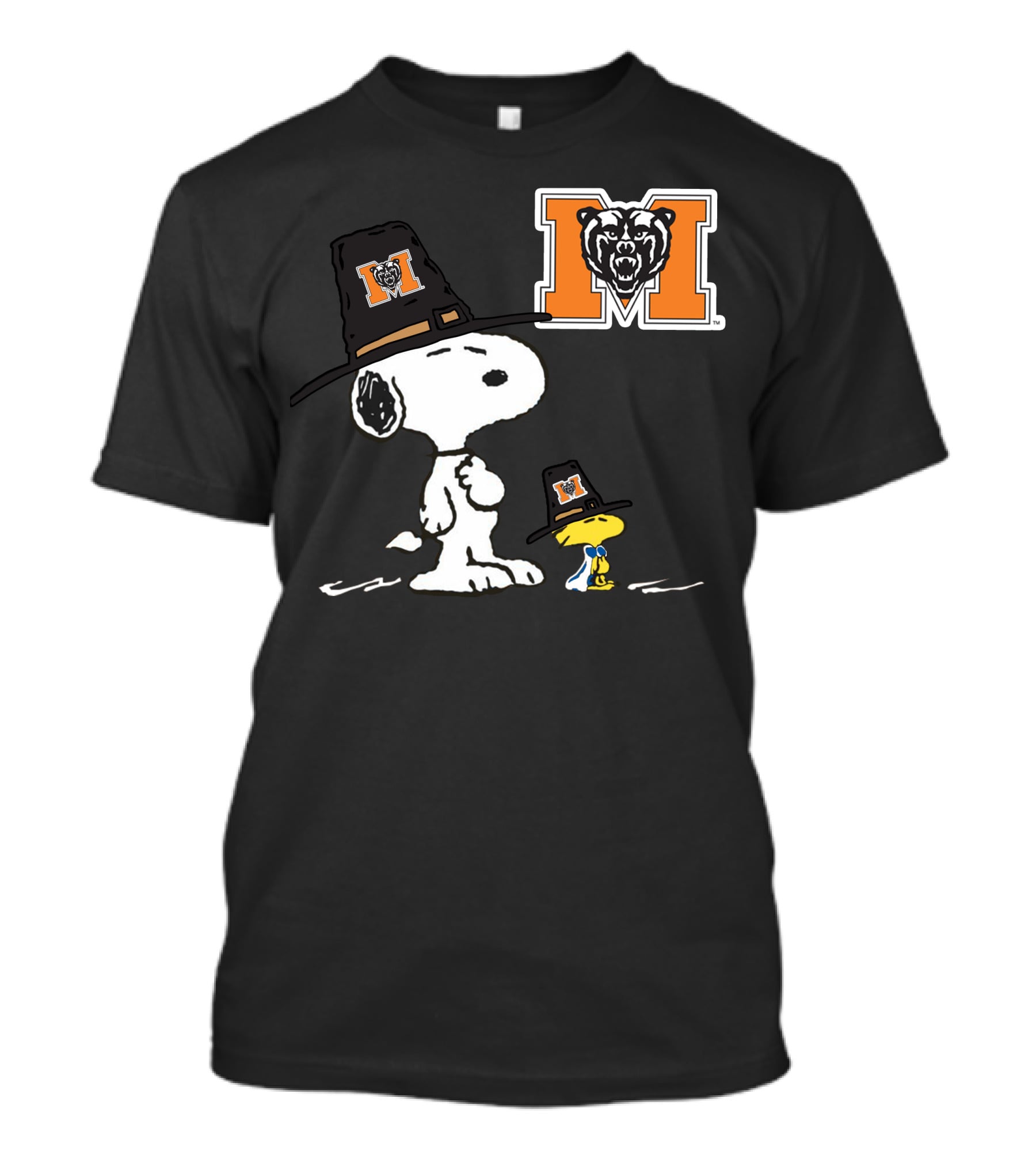 Mercer Bears Snoopy Pilgrim Hat Peanuts Thanksgiving T-Shirt