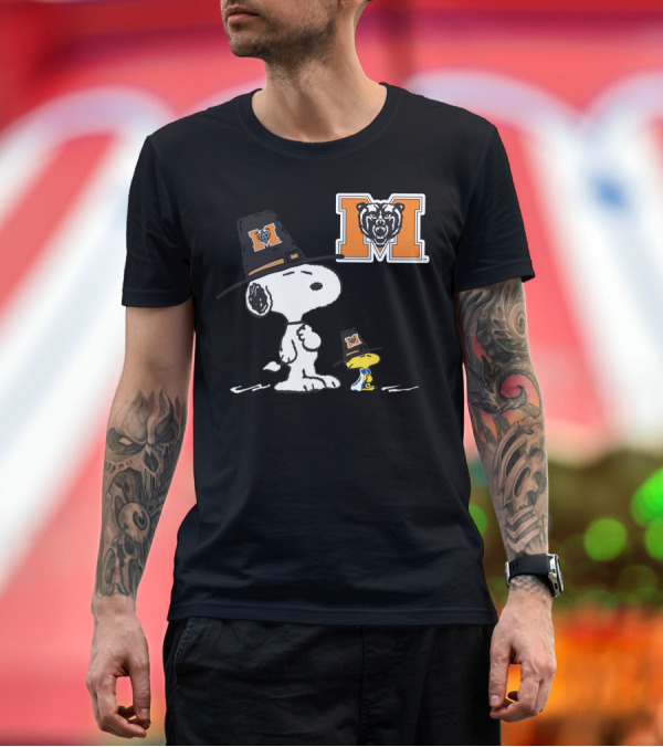 Premium T-Shirt: Mercer Bears Snoopy Pilgrim Hat Peanuts Thanksgiving T-Shirt Mercer Bears Snoopy Pilgrim Hat Peanuts Thanksgiving T-Shirt