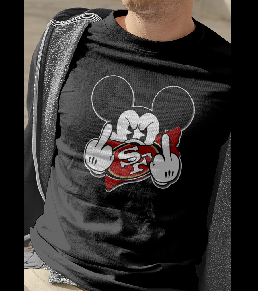 Mickey Mouse With San Francisco 49ers Logo And Offensive Gesture T-Shirt