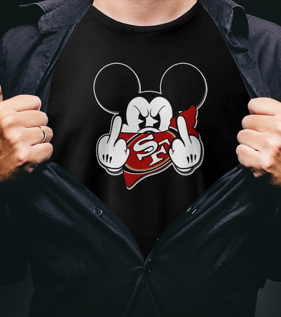 Mickey Mouse With San Francisco 49ers Logo And Offensive Gesture T-Shirt