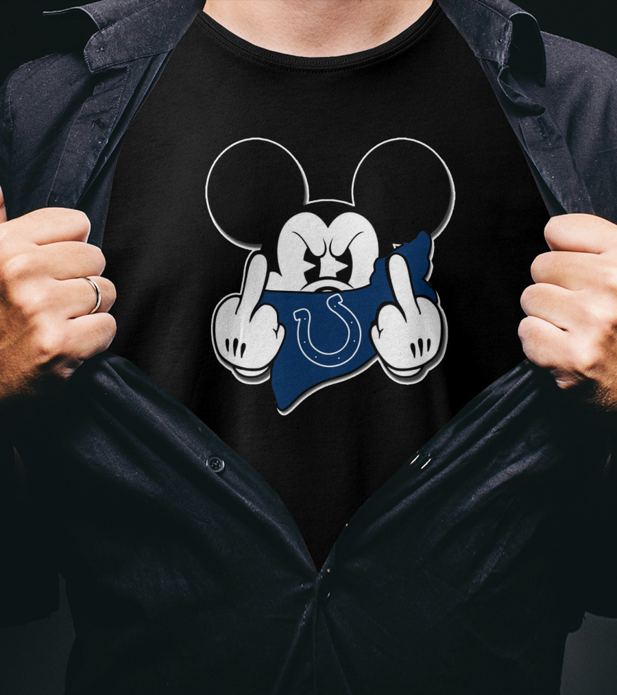 Mickey Mouse Angry Gesture Colts Blue Horseshoe Bandana T-Shirt