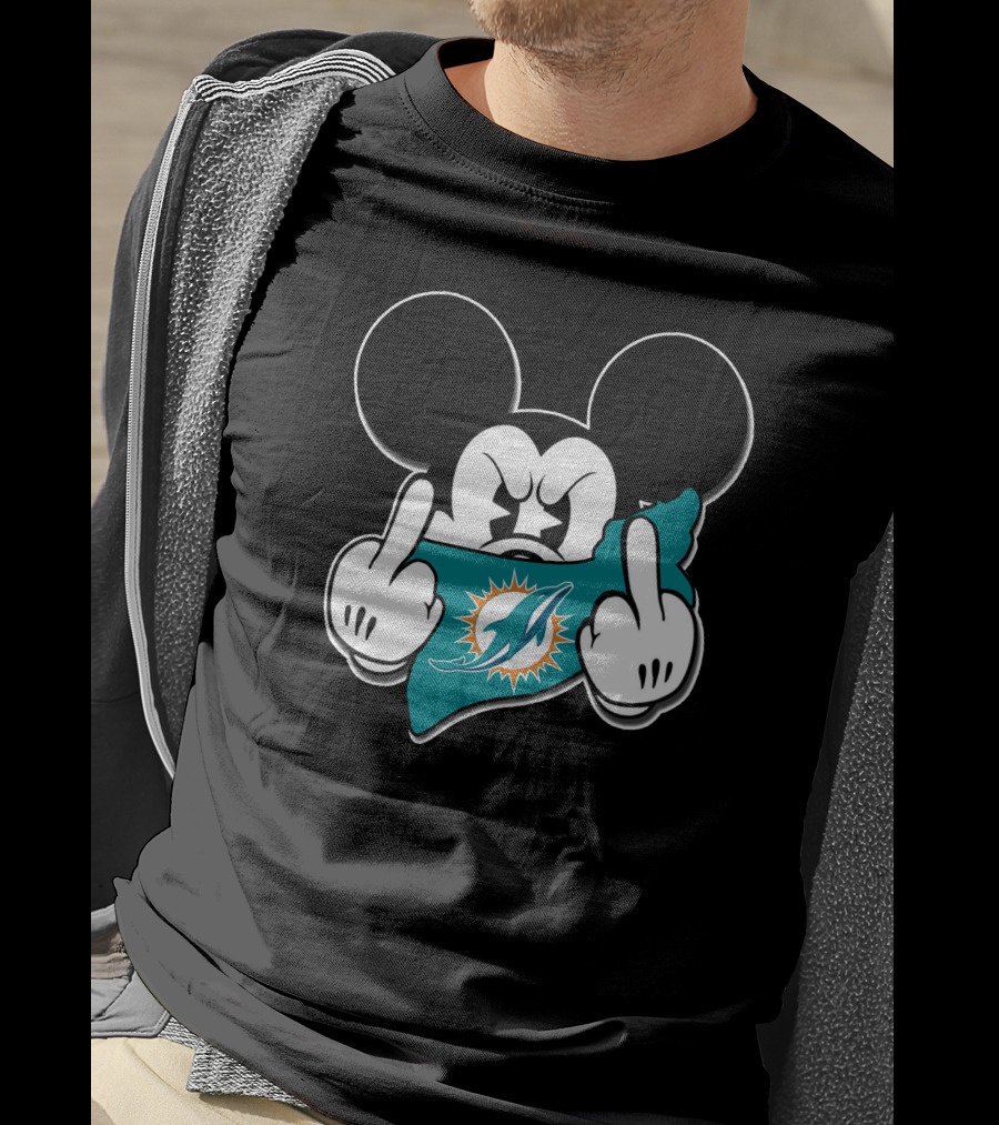 Mickey Mouse Miami Dolphins Logo Gesture T-Shirt