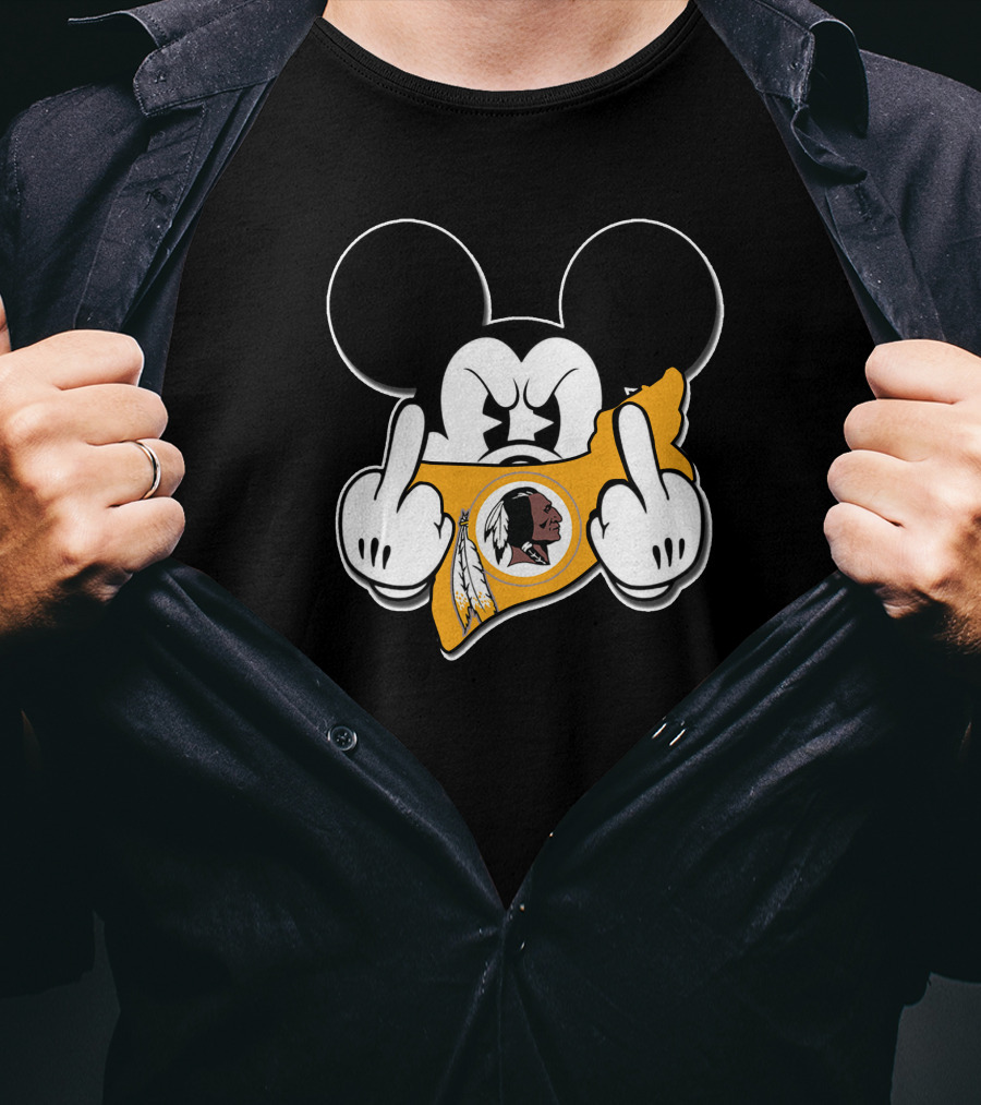 Mickey Mouse Washington Redskins Middle Finger Gesture T-Shirt