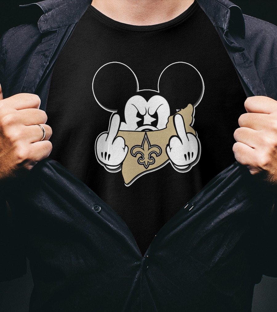 Mickey Mouse New Orleans Saints Fleur-De-Lis Gesture T-Shirt