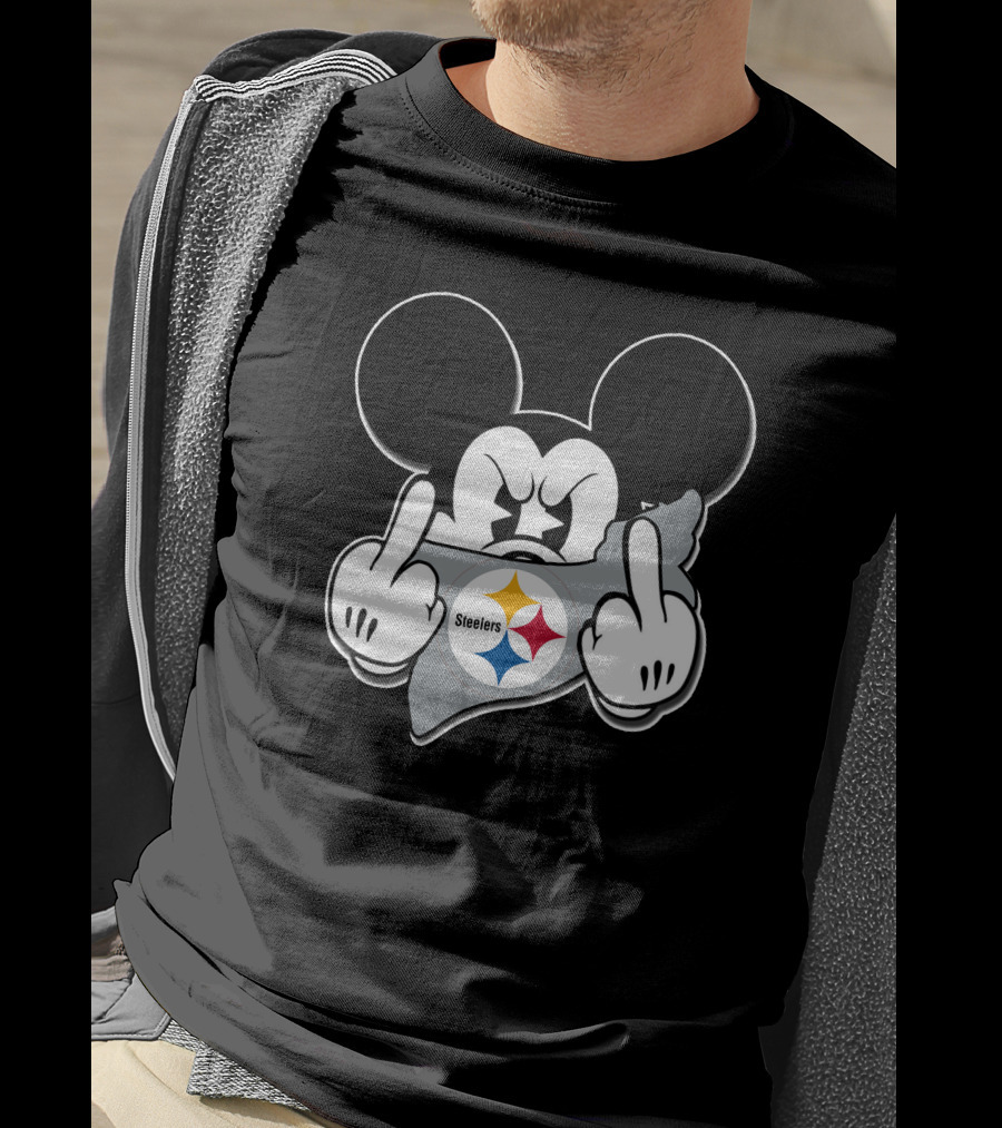 Mickey Mouse Steelers Logo Gesture T-Shirt