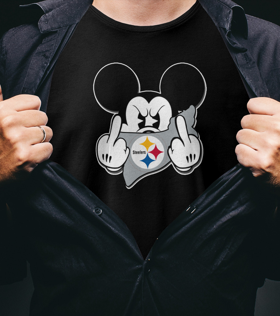 Mickey Mouse Steelers Logo Gesture T-Shirt