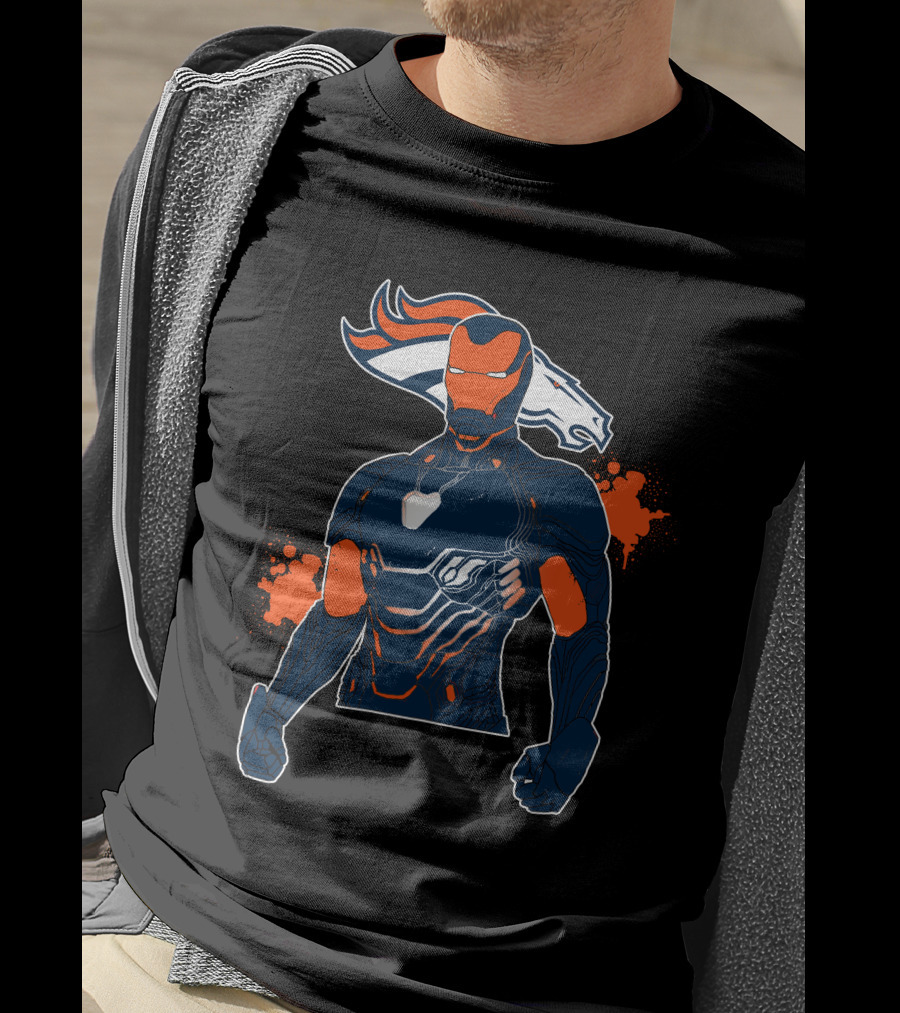 Iron Man Denver Broncos Crossover Marvel Nfl Fan T-Shirt