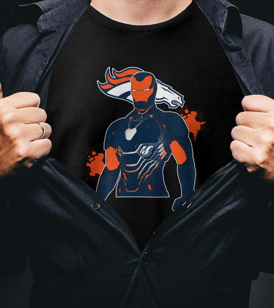 Iron Man Denver Broncos Crossover Marvel Nfl Fan T-Shirt