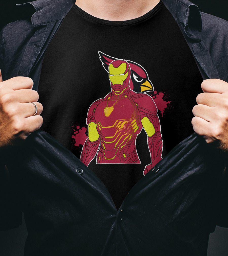 Iron Man Marvel Superhero Meets Arizona Cardinals Nfl Crossover T-Shirt