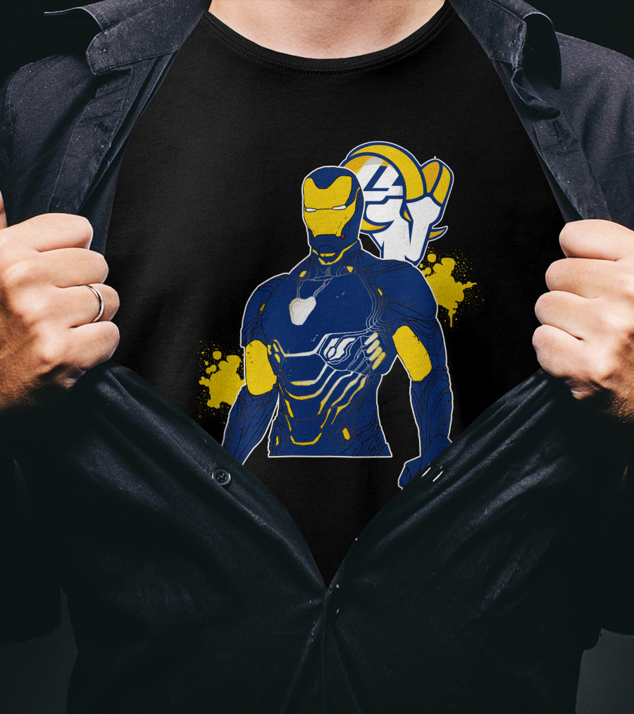 Iron Man Blue And Yellow With Los Angeles Rams T-Shirt