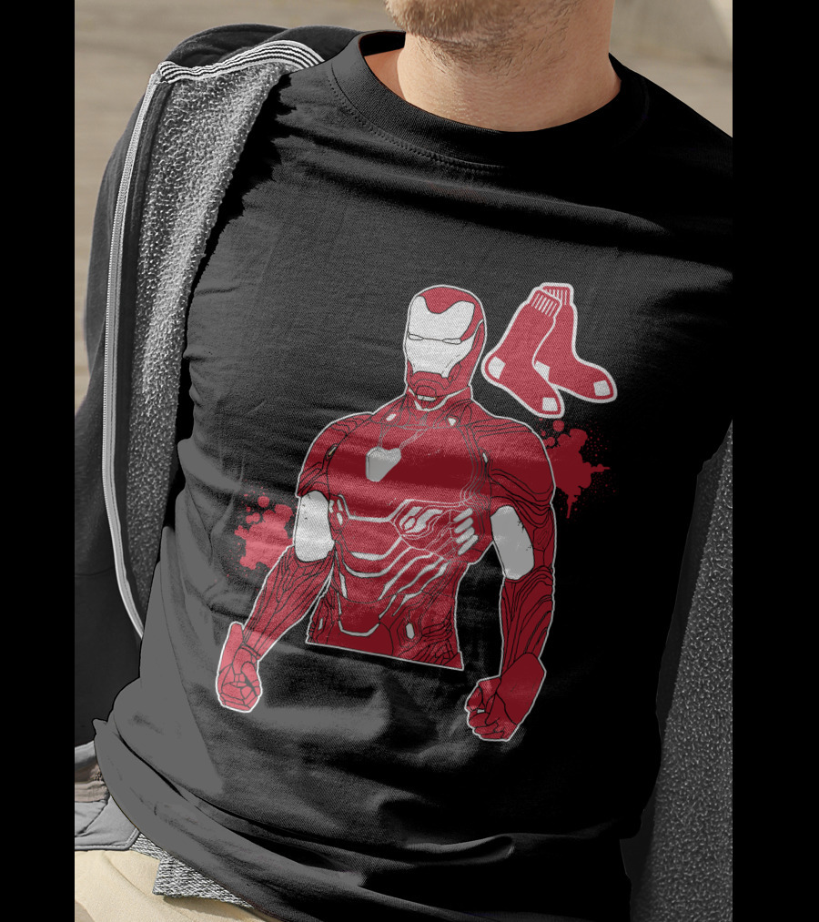 Iron Man Boston Red Sox Crossover Iconic Marvel Mlb Fusion T-Shirt