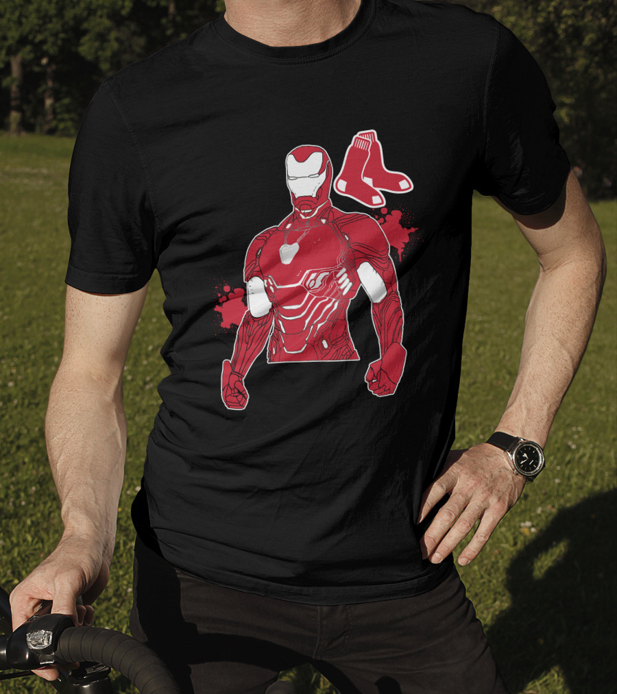 Iron Man Boston Red Sox Crossover Iconic Marvel Mlb Fusion T-Shirt