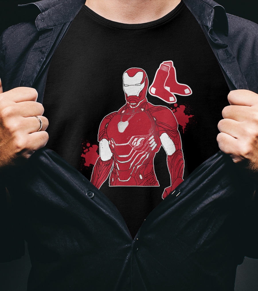 Iron Man Boston Red Sox Crossover Iconic Marvel Mlb Fusion T-Shirt