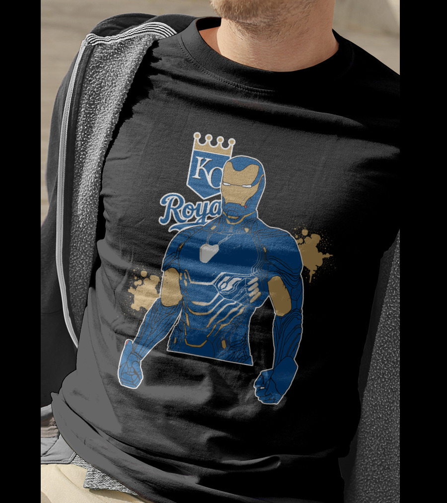 Iron Man Kc Royals Fusion With Blue Armor And Crown T-Shirt