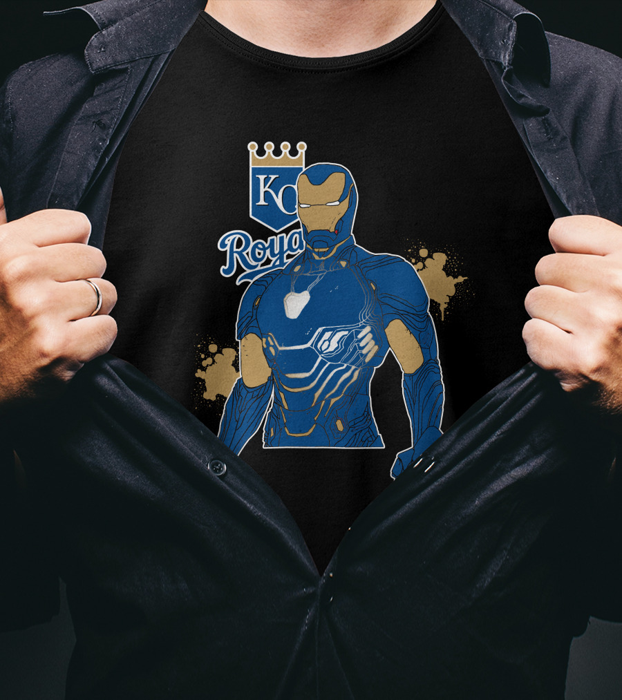 Iron Man Kc Royals Fusion With Blue Armor And Crown T-Shirt