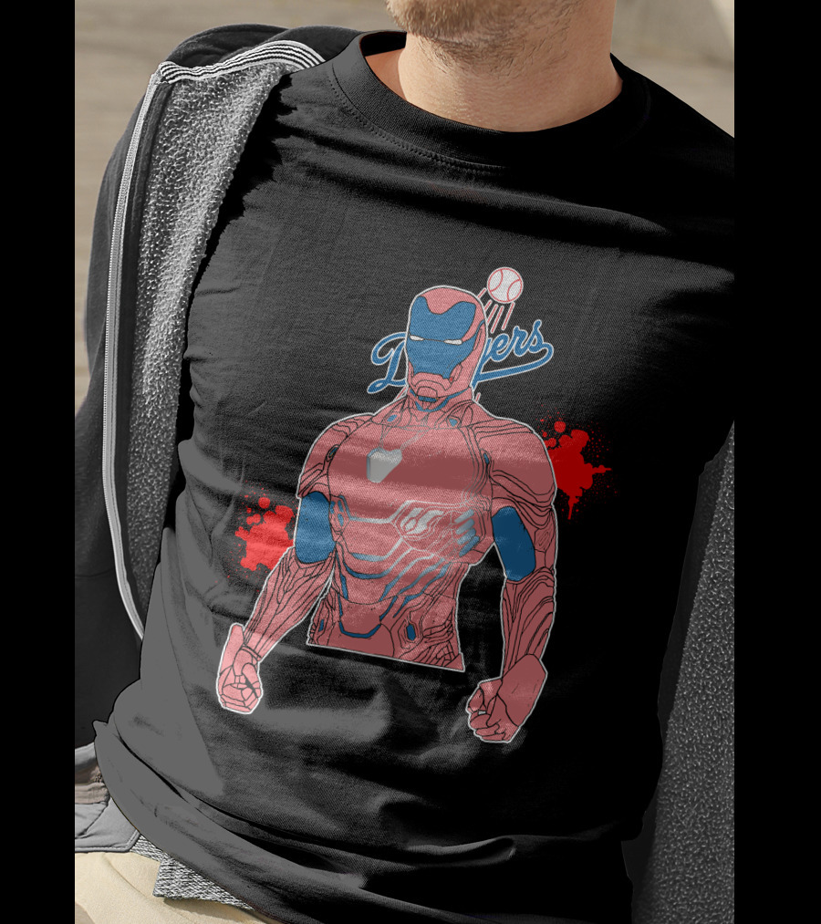 Iron Man Dodgers Baseball Fusion Heroic Crossover T-Shirt
