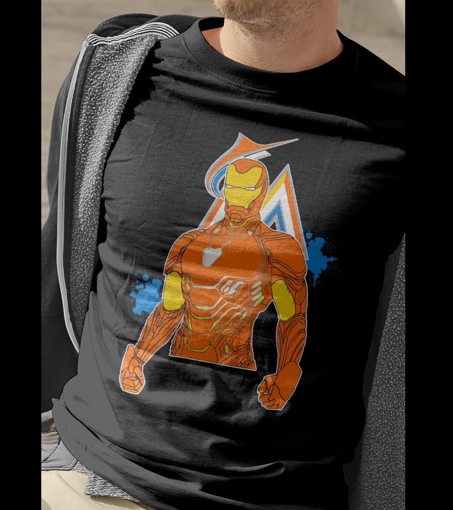 Iron Man Miami Marlins Crossover Iconic Mashup T-Shirt