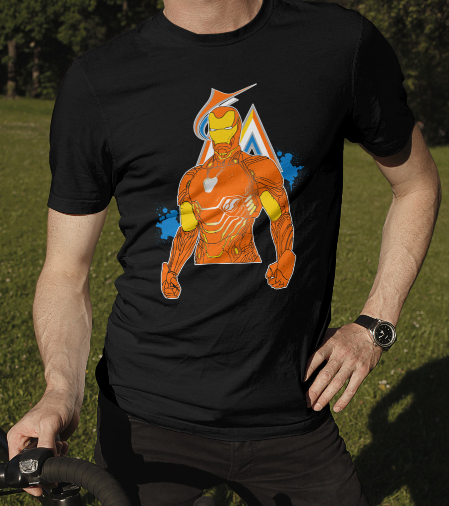 Iron Man Miami Marlins Crossover Iconic Mashup T-Shirt