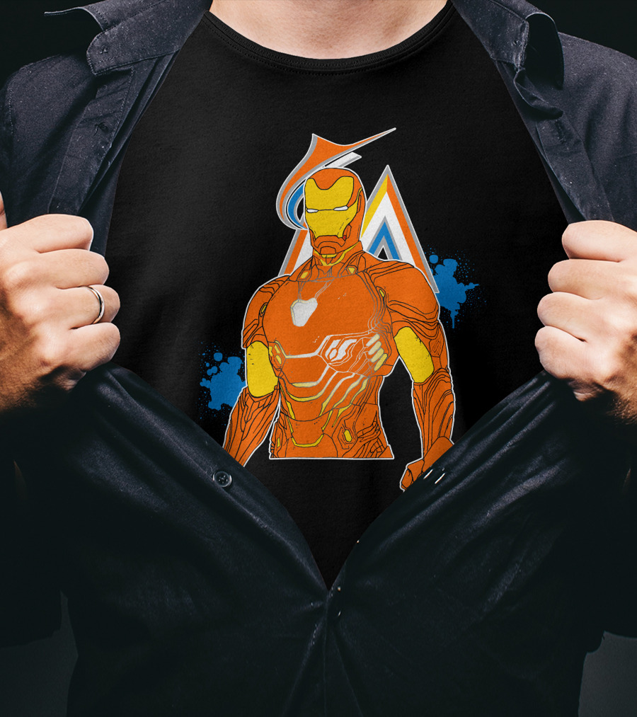 Iron Man Miami Marlins Crossover Iconic Mashup T-Shirt