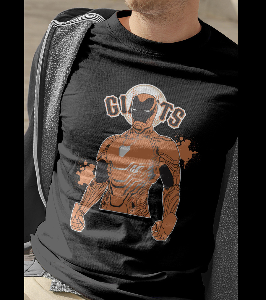 Iron Man Giants Mashup San Francisco Giants Orange And Black Superhero Crossover T-Shirt