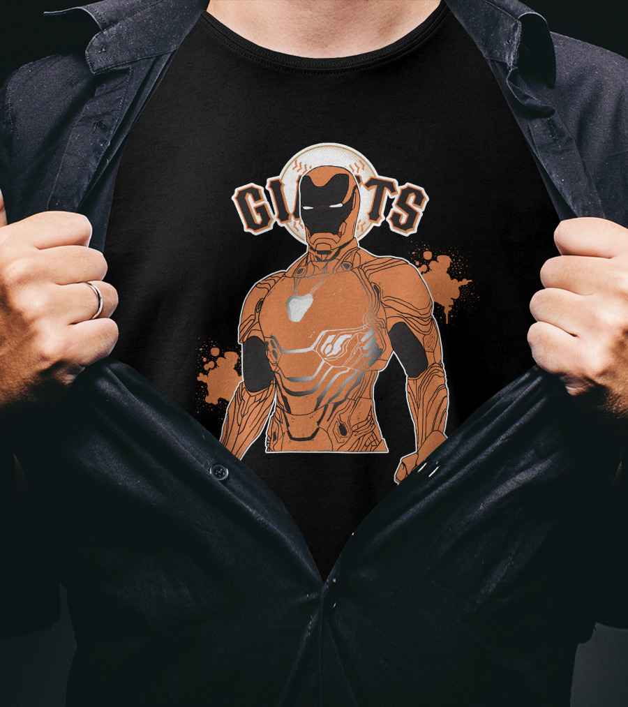 Iron Man Giants Mashup San Francisco Giants Orange And Black Superhero Crossover T-Shirt