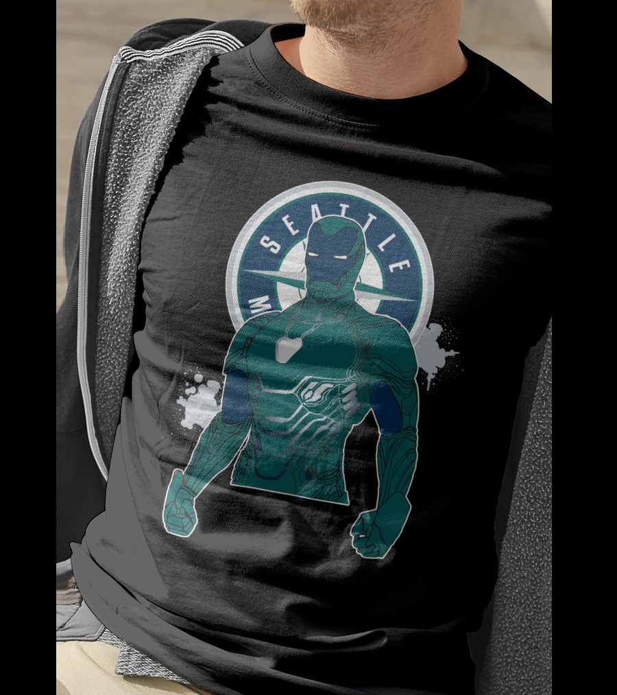 Iron Man Seattle Mariners Collaboration Marvel Crossover T-Shirt