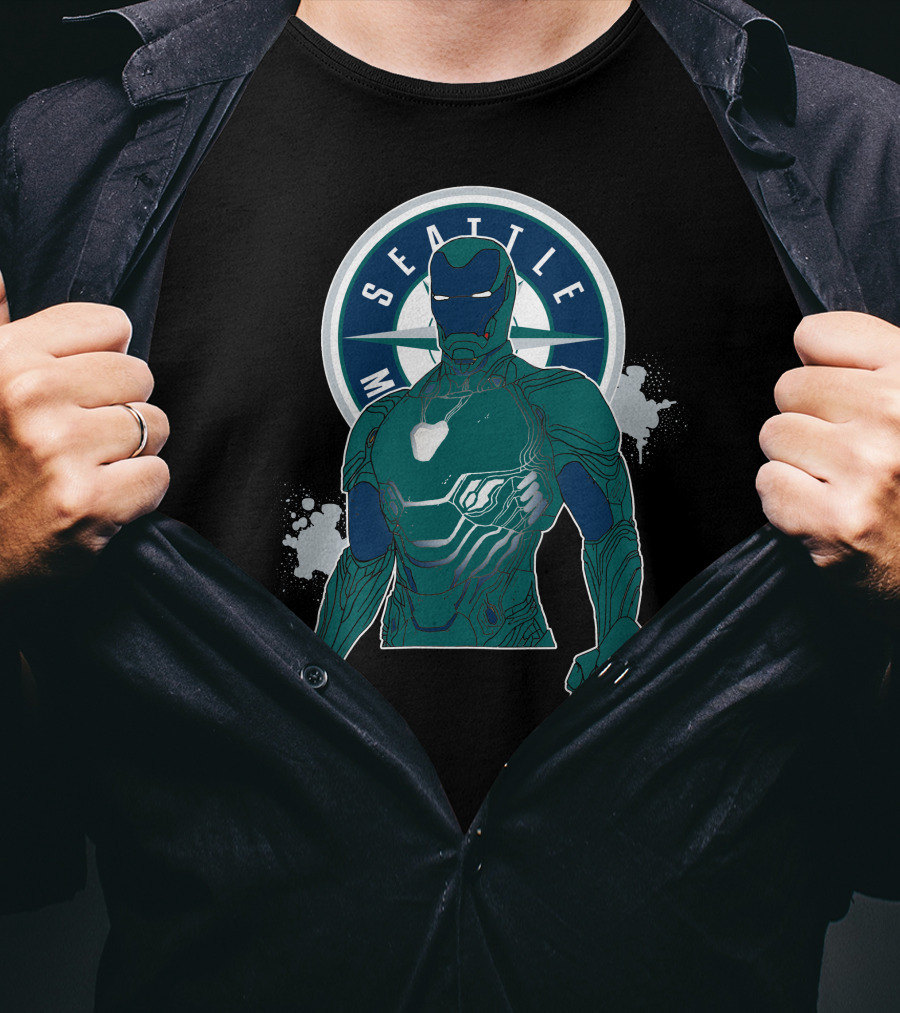 Iron Man Seattle Mariners Collaboration Marvel Crossover T-Shirt