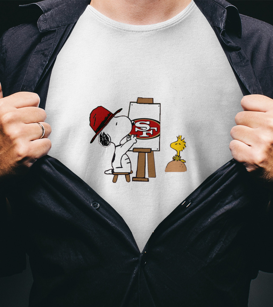 49ers Sf Logo Snoopy Painting With Woodstock T-Shirt