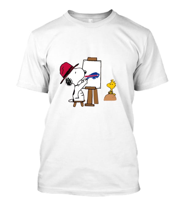 Snoopy Painting Buffalo Bills Logo With Woodstock T-Shirt