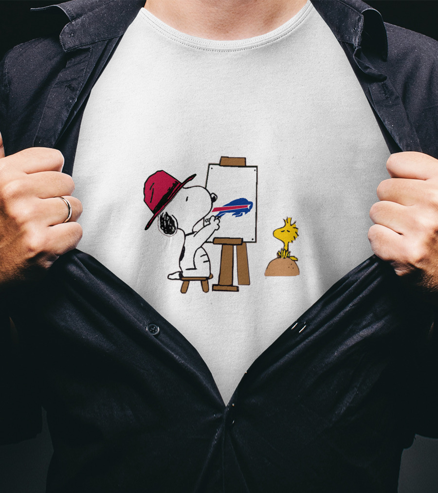 Snoopy Painting Buffalo Bills Logo With Woodstock T-Shirt