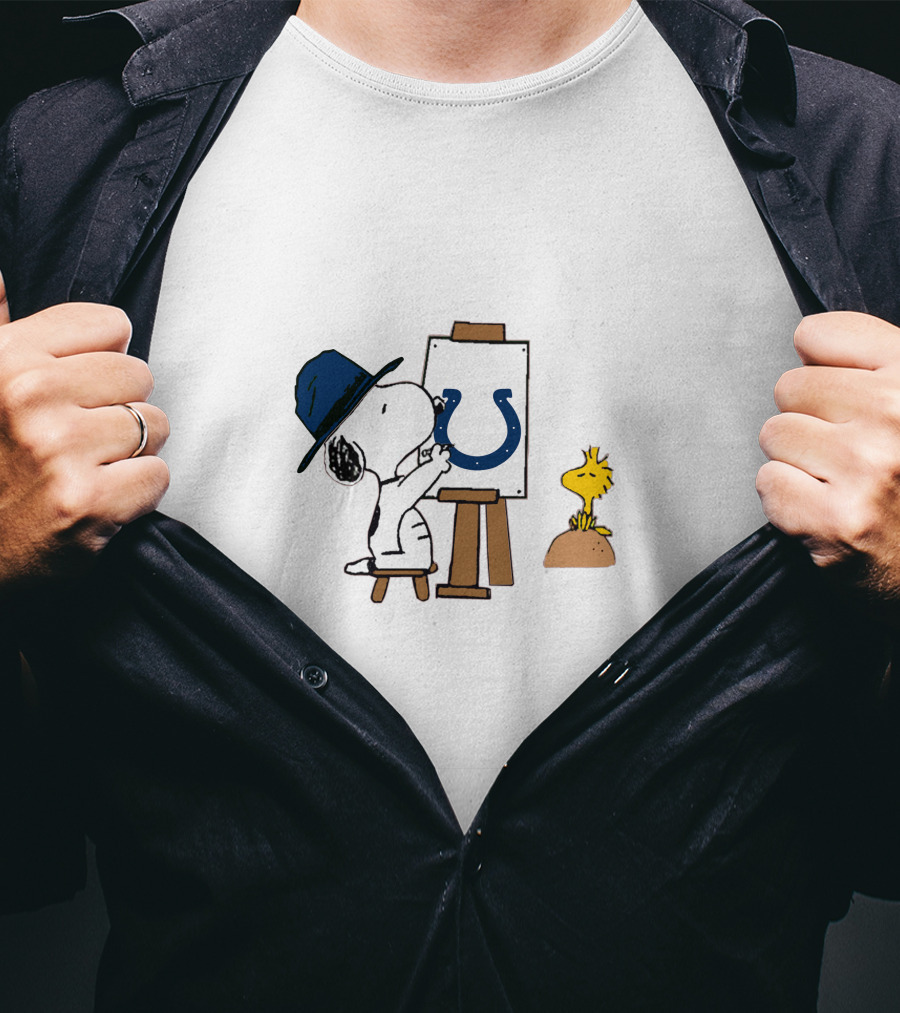 Snoopy Painting Indianapolis Colts Logo With Woodstock T-Shirt