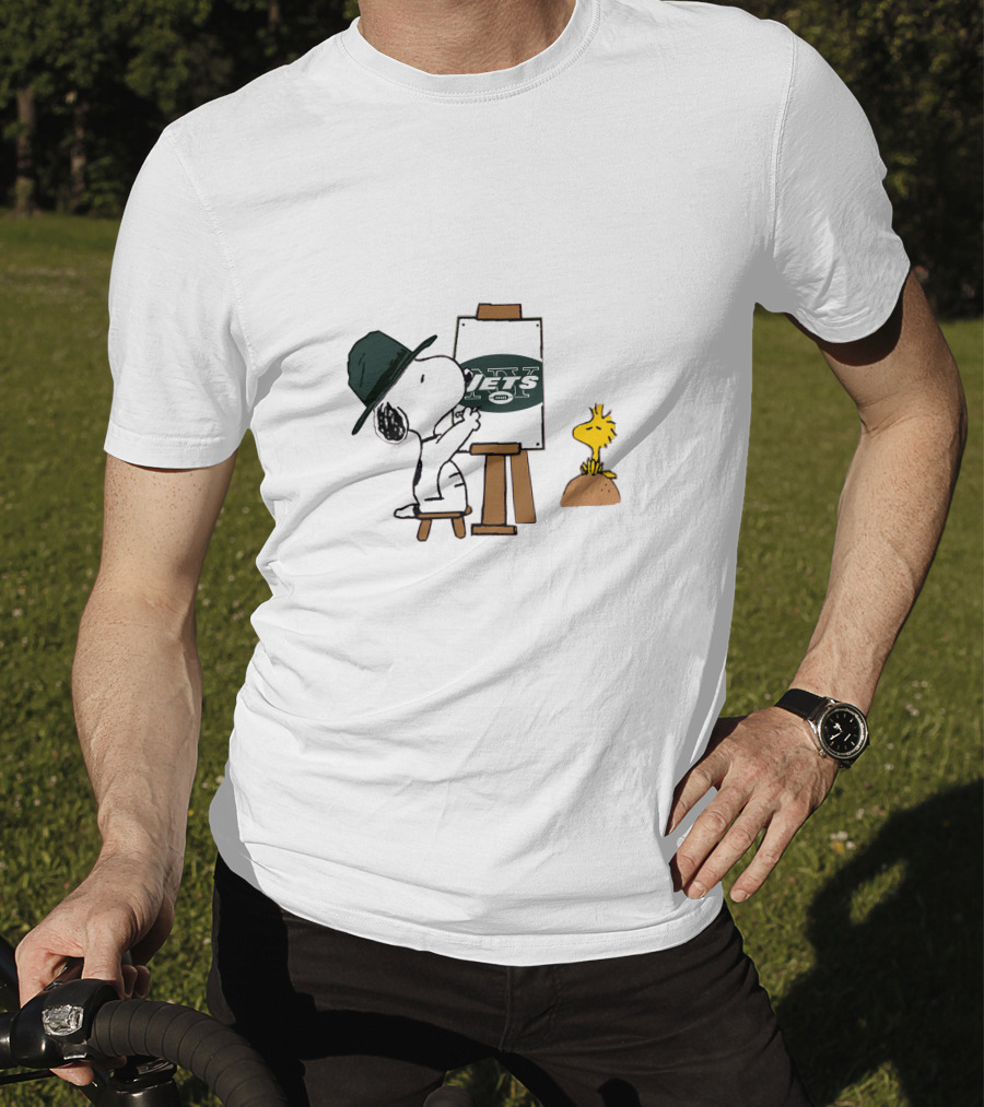 Painter Snoopy With Jets Logo And Woodstock T-Shirt