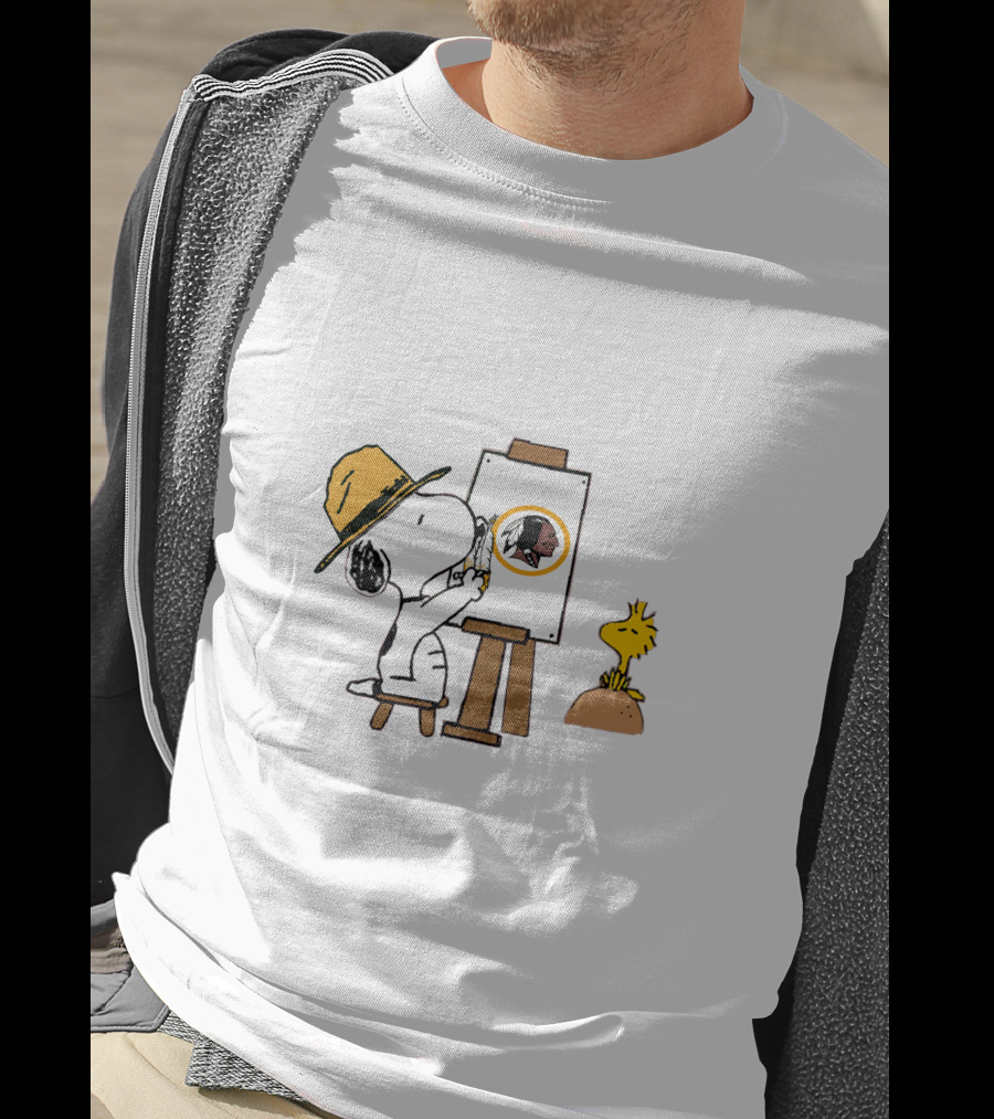 Snoopy Painting Redskins Logo With Woodstock T-Shirt