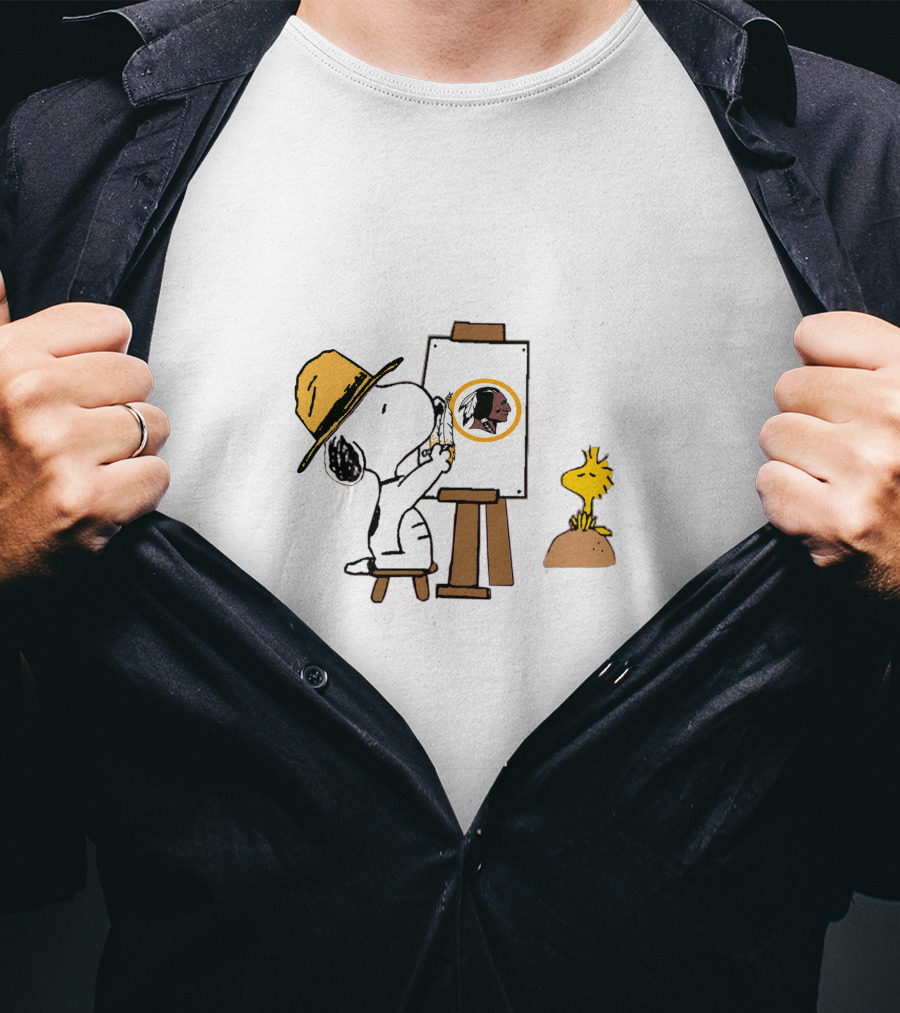 Snoopy Painting Redskins Logo With Woodstock T-Shirt