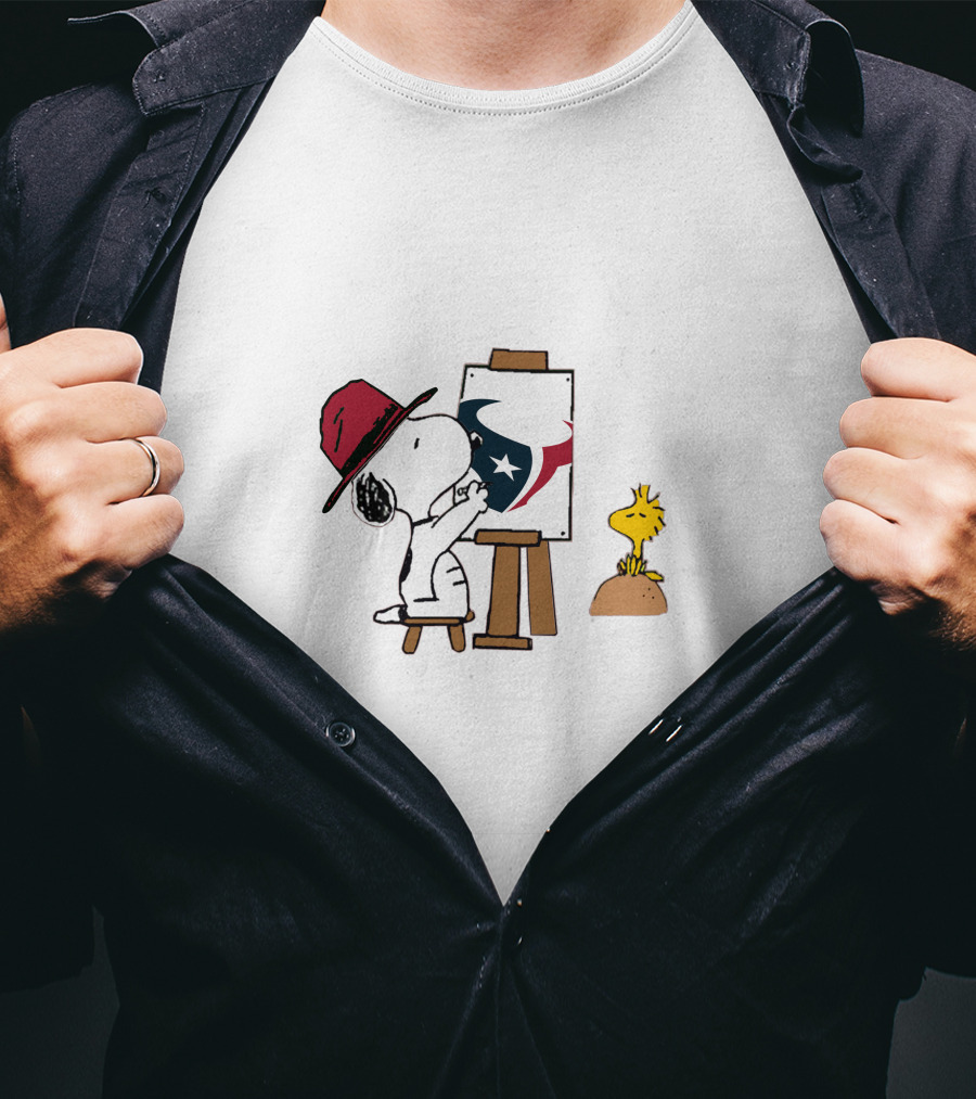 Snoopy Painting Houston Texans Logo With Woodstock T-Shirt