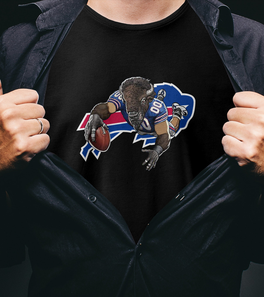 Buffalo Bills Bison Mascot Diving For Touchdown T-Shirt