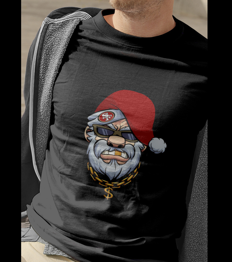 49ers Santa Swag With Sunglasses And Gold Chain T-Shirt