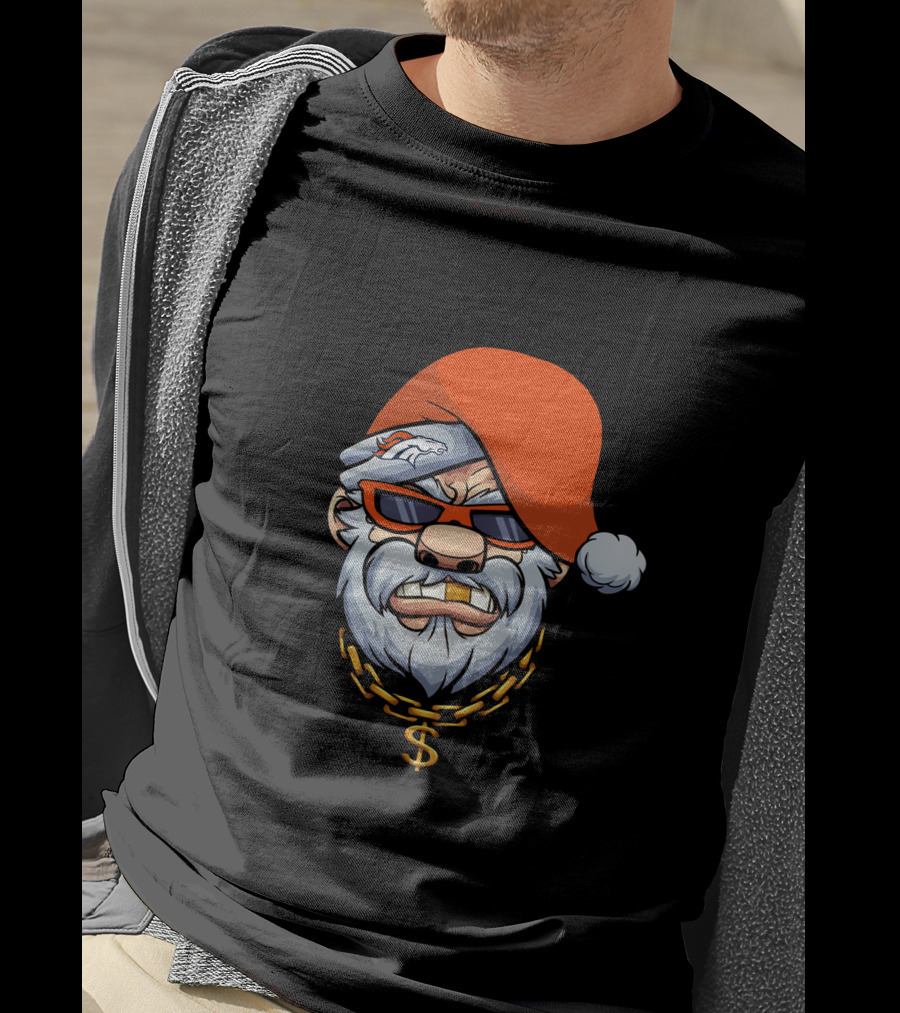Broncos Gangster Santa With Orange Hat And Chain T-Shirt