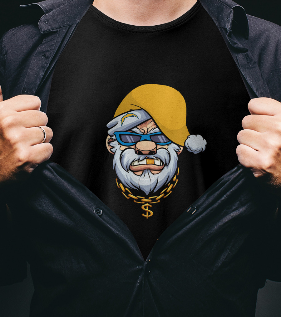 Gangster Santa Chargers Style Christmas Look With Money Chain T-Shirt
