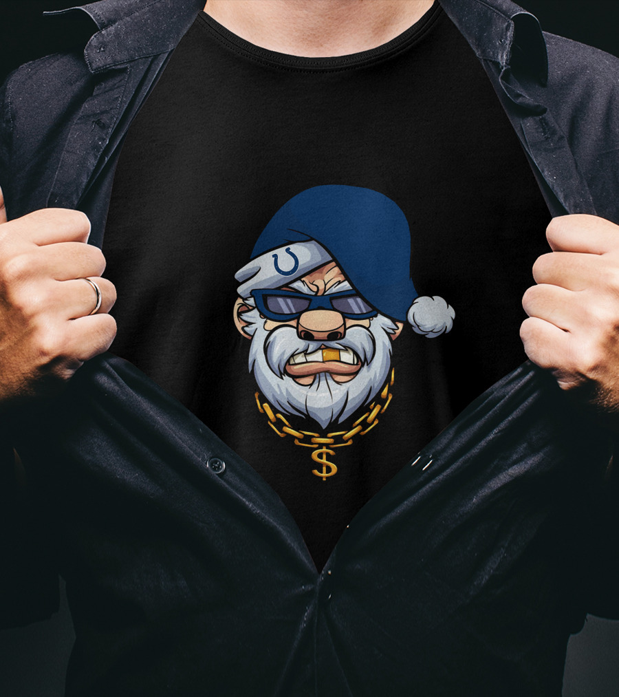 Colts Gangster Santa With Blue Hat And Dollar Chain T-Shirt
