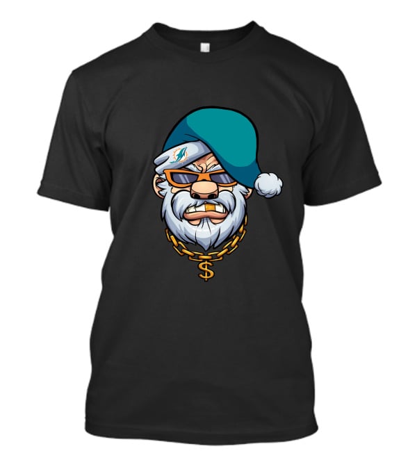 Miami Dolphins Gangster Santa With Shades And Gold Chain T-Shirt