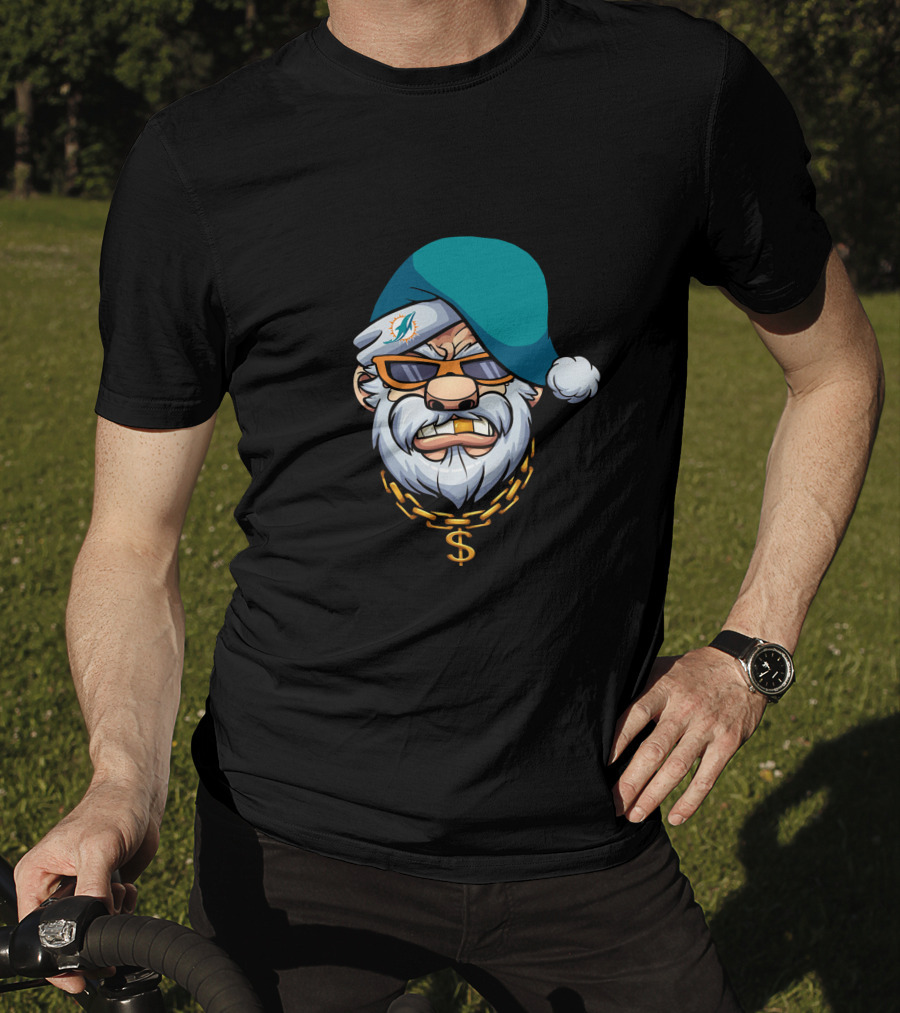 Miami Dolphins Gangster Santa With Shades And Gold Chain T-Shirt