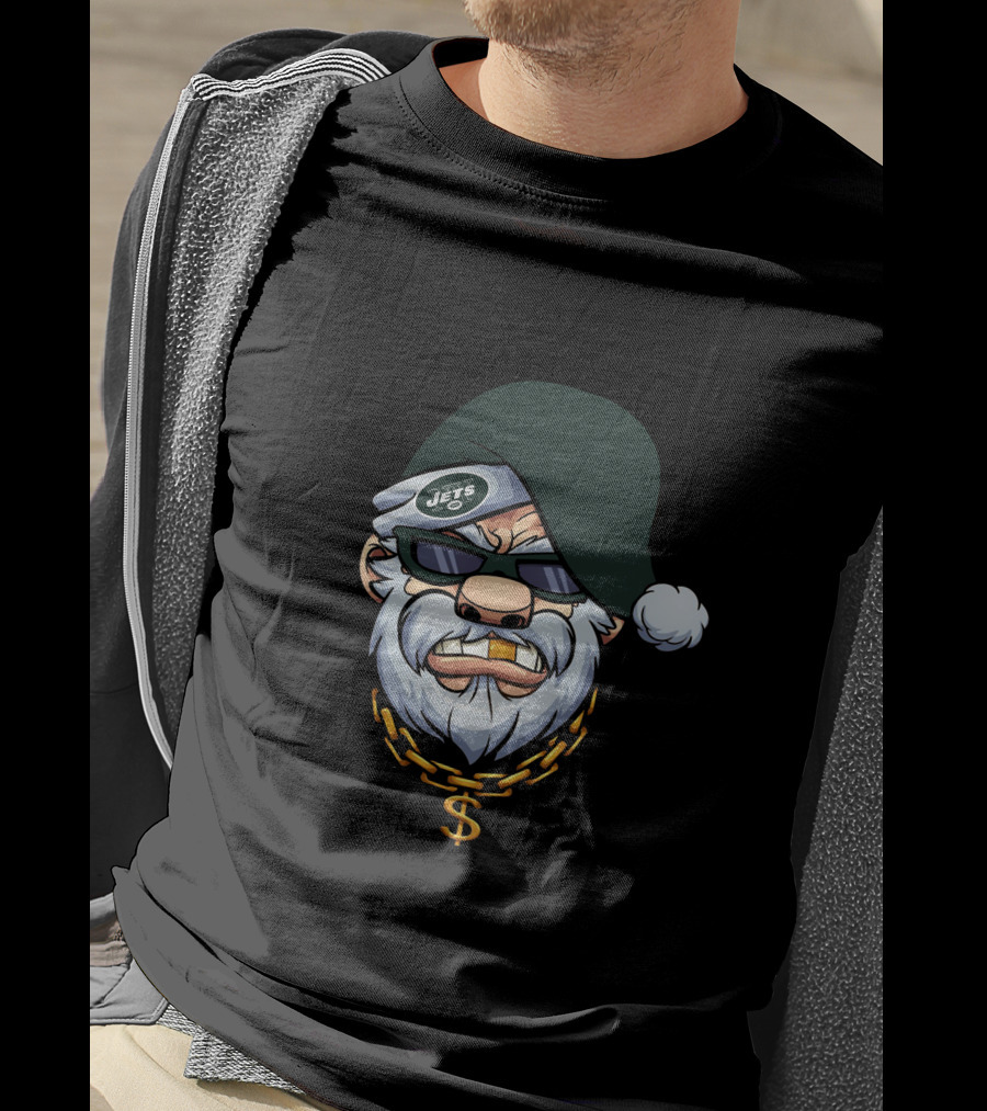 Jets Santa With Green Hat And Dollar Chain T-Shirt